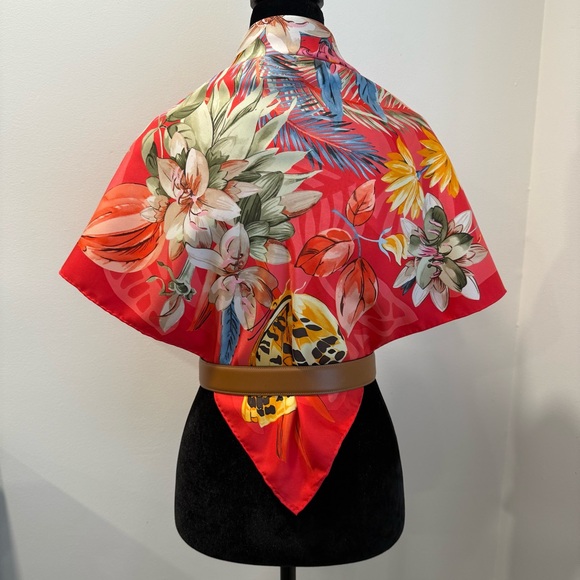 Authentic Salvatore Ferragamo Red and Cream Butterfly Silk Scarf - Picture 5 of 8